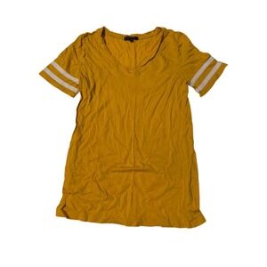 Ambience Mustard Yellow T-Shirt White Striped Sleeve Casual Medium